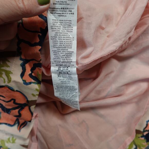 Tory Burch Dress Womens 4 Derrick Poplin Shirt Dress Pink Poppies Bloom Floral - Picture 6 of 12